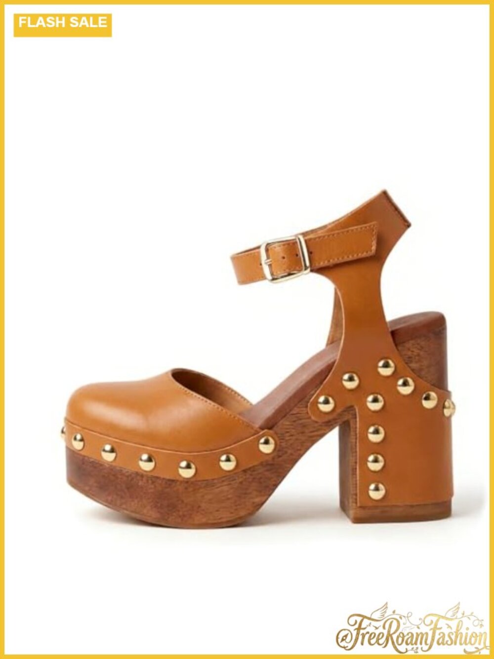 Platform Clogs Heels Ankle Strap Block Heel Closed Toe Studded Mary Jane Work